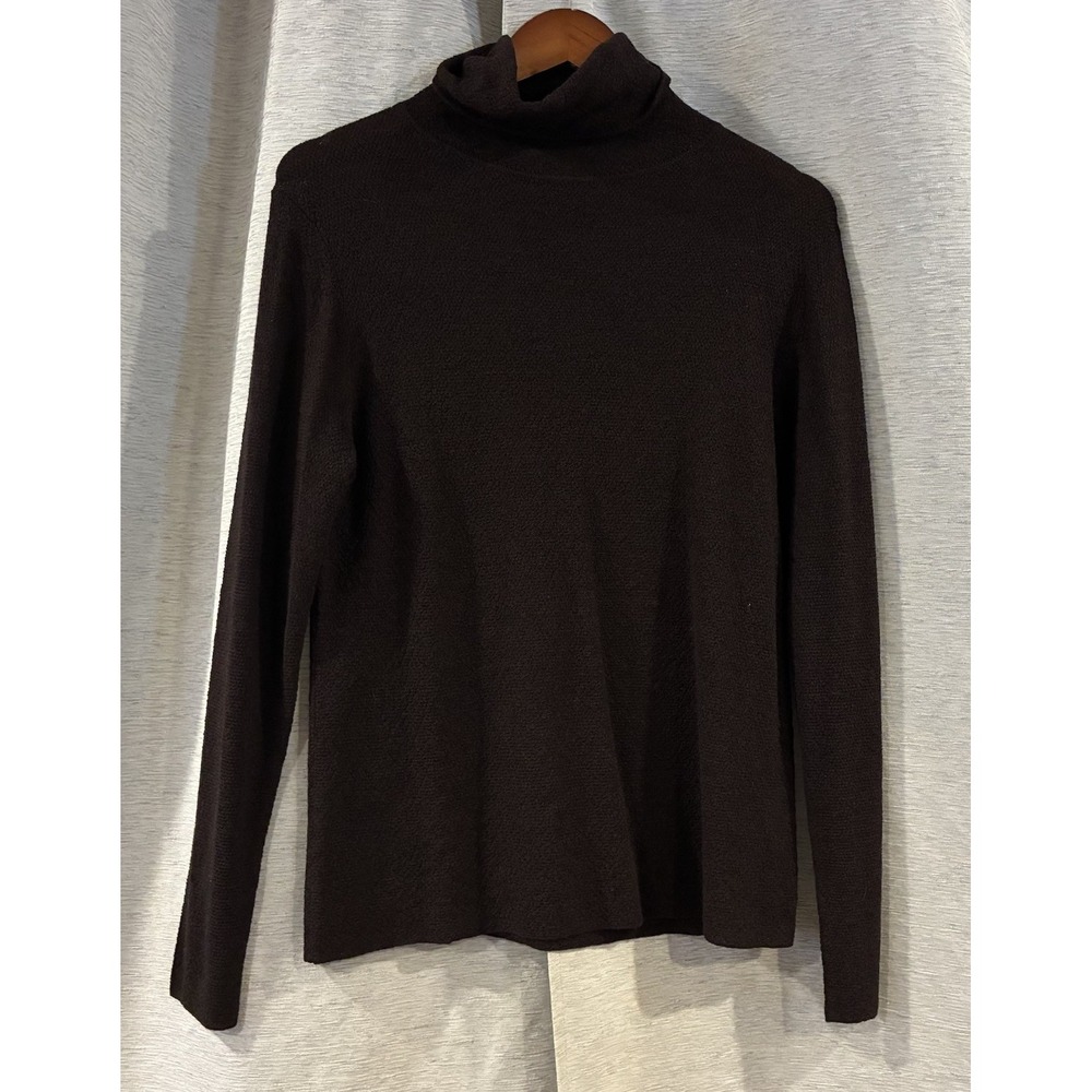 Eileen Fisher Womens Medium Italian Yarn Wool Turtleneck Sweater Brown Pullover